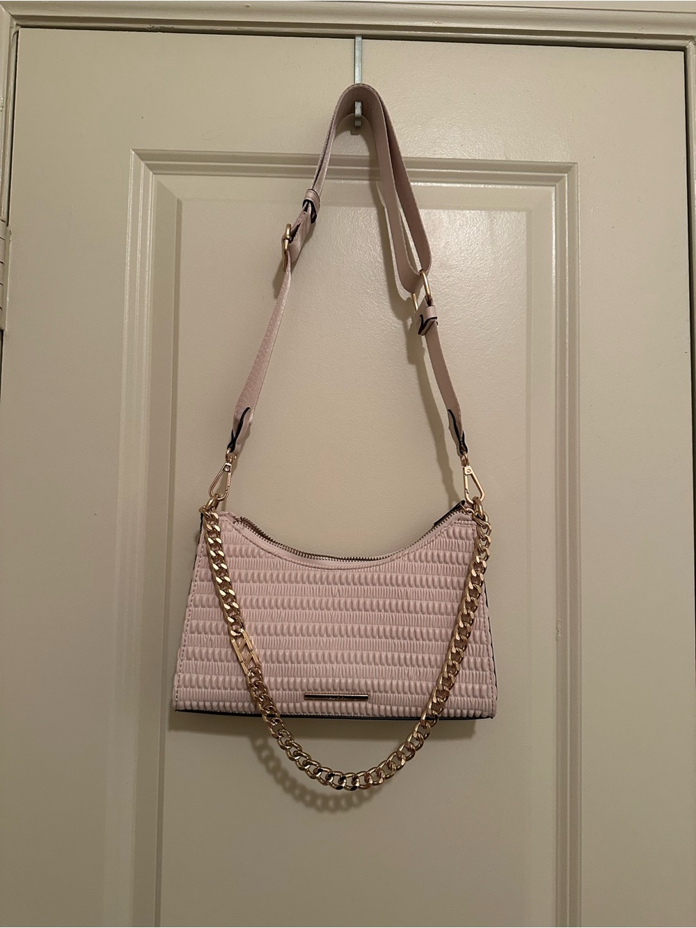 Aldo Pale Pink Quilted Mini Shoulder Bag with Gold Chain